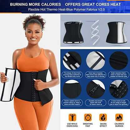 Neoprene abdominal support belt in blue and silver colours with adjustable fastening for waist shaping.