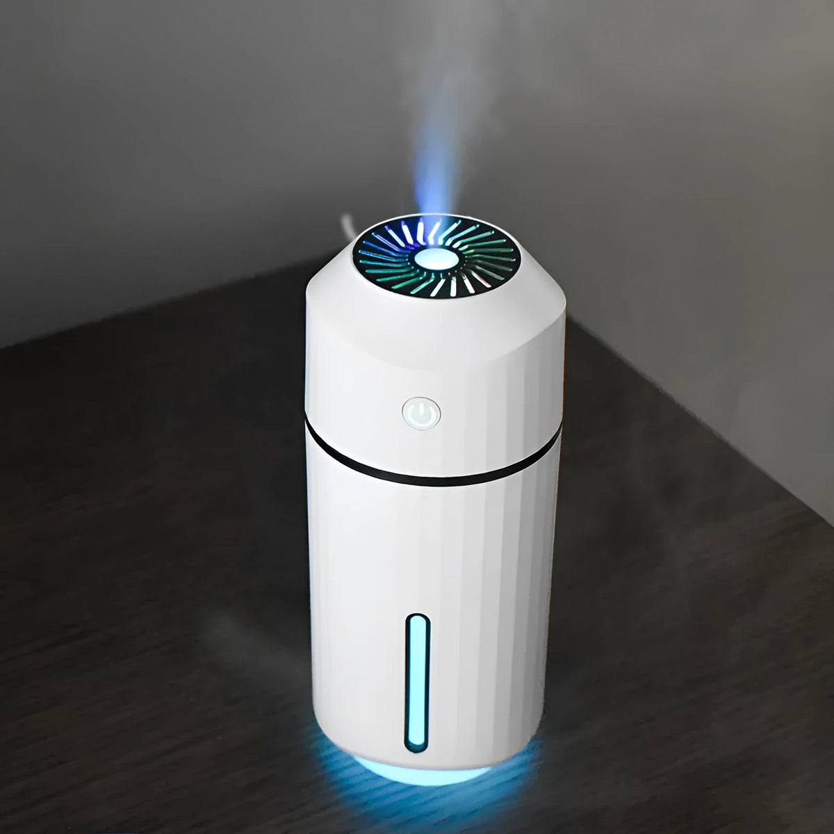 Mini car humidifier 320mL USB columnar 72x72x165mm in blue pink white with night light