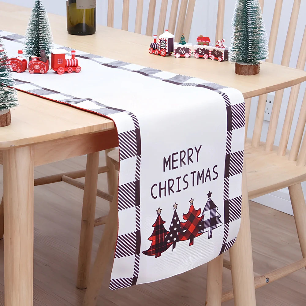 Double-sided snowman Christmas table flag measuring 180x33cm in flannel material