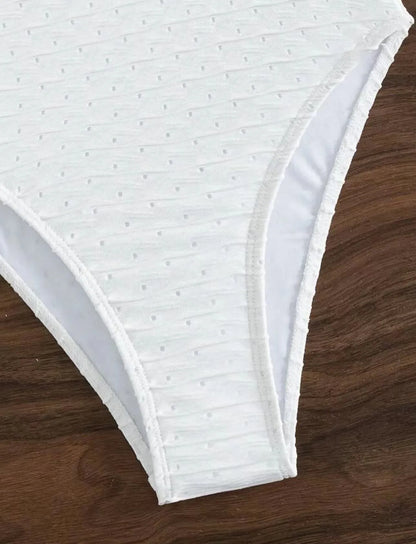 White women's one-piece swimsuit with sling design and solid colour pattern