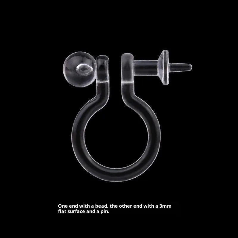 Transparent U-shaped plastic resin ear clip converter for stud earrings, unisex, single piece