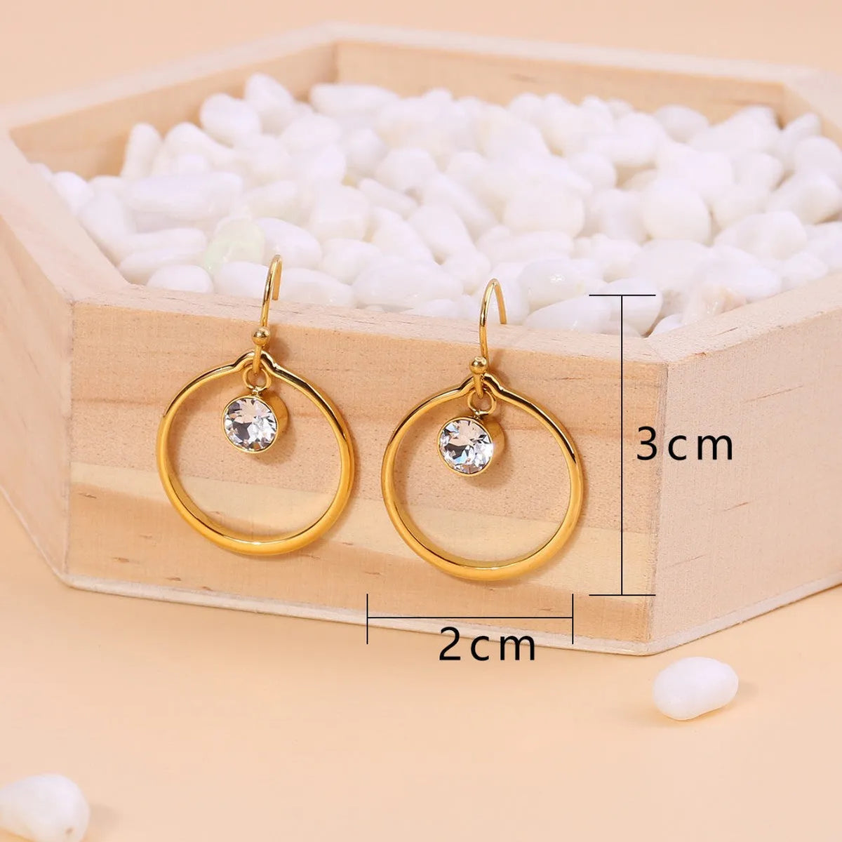 Titanium steel circle earrings with zirconia inlays, gold tone, unisex U-shape geometric and zodiac styles