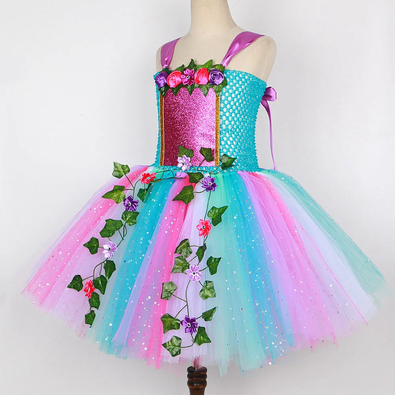 Girls Sequined Fairy Dress Mesh Princess Tutu Skirt with Headband Wings and Magic Wand Nylon Costume Available in Sizes S to 3XL