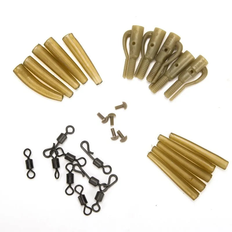 30 Piece European Carp Accessory Set with anti-winding pipes, threaded hoses, rotation pieces, and screws for fishing gear