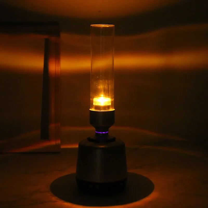 White silver Bluetooth speaker night light with 90x277mm dimensions and push button control