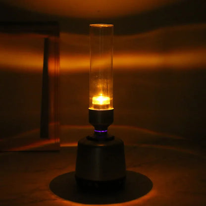 White silver Bluetooth speaker night light with 90x277mm dimensions and push button control