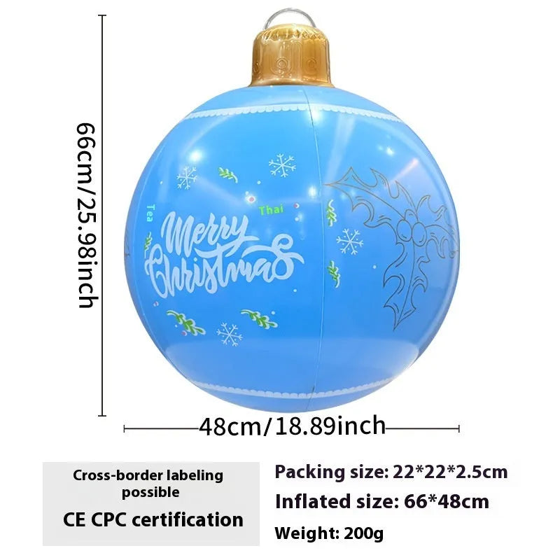 63cm red snowflake inflatable Christmas ball with flashing LED lights hanging in garden