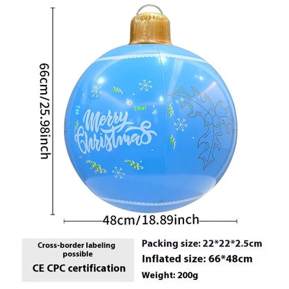 63cm red snowflake inflatable Christmas ball with flashing LED lights hanging in garden