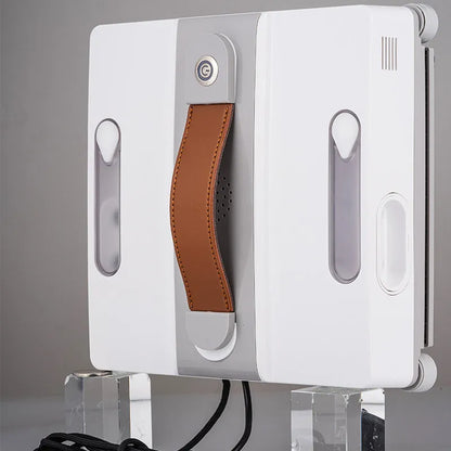 White window cleaning robot with 4 spray nozzles, dimensions 220mm x 220mm x 70mm, for automated high-rise window maintenance