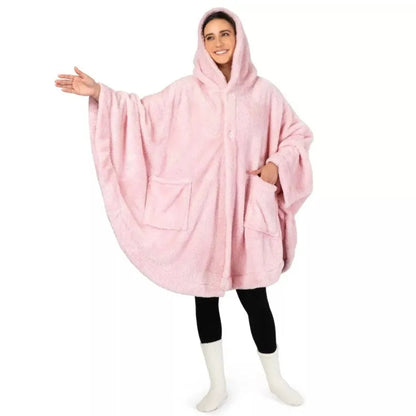 Thick hooded cloak bathrobe in polyester available in black, dark grey and pink colours