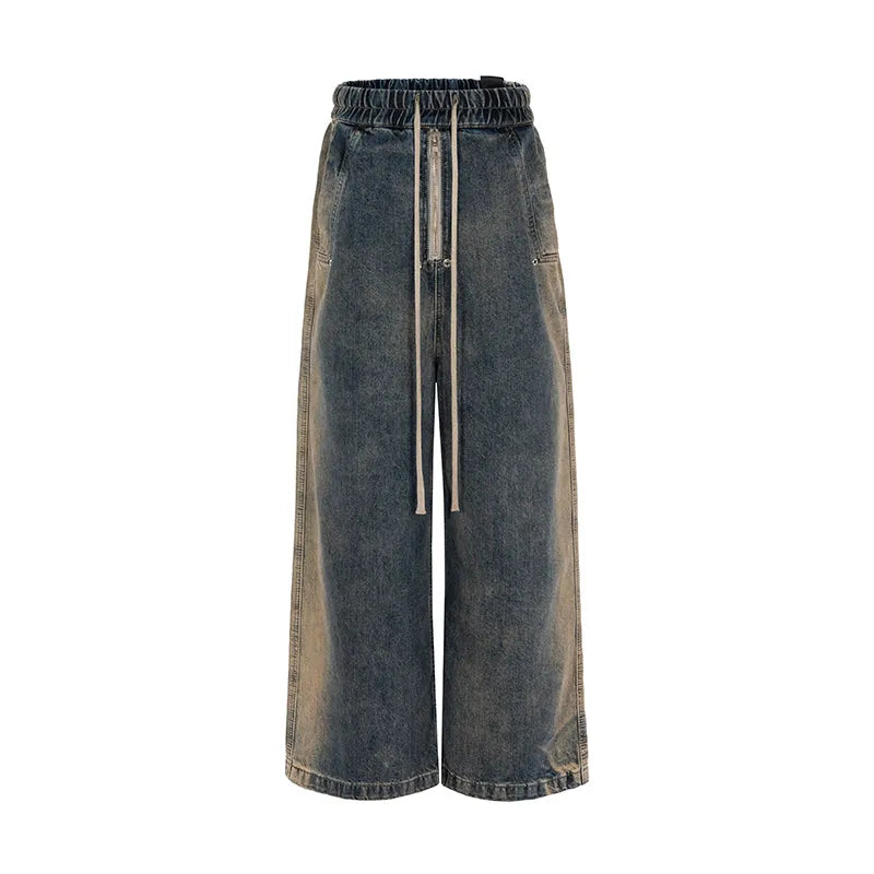 Men's retro washed gradient jeans, straight-leg cotton denim, sizes M to 3XL