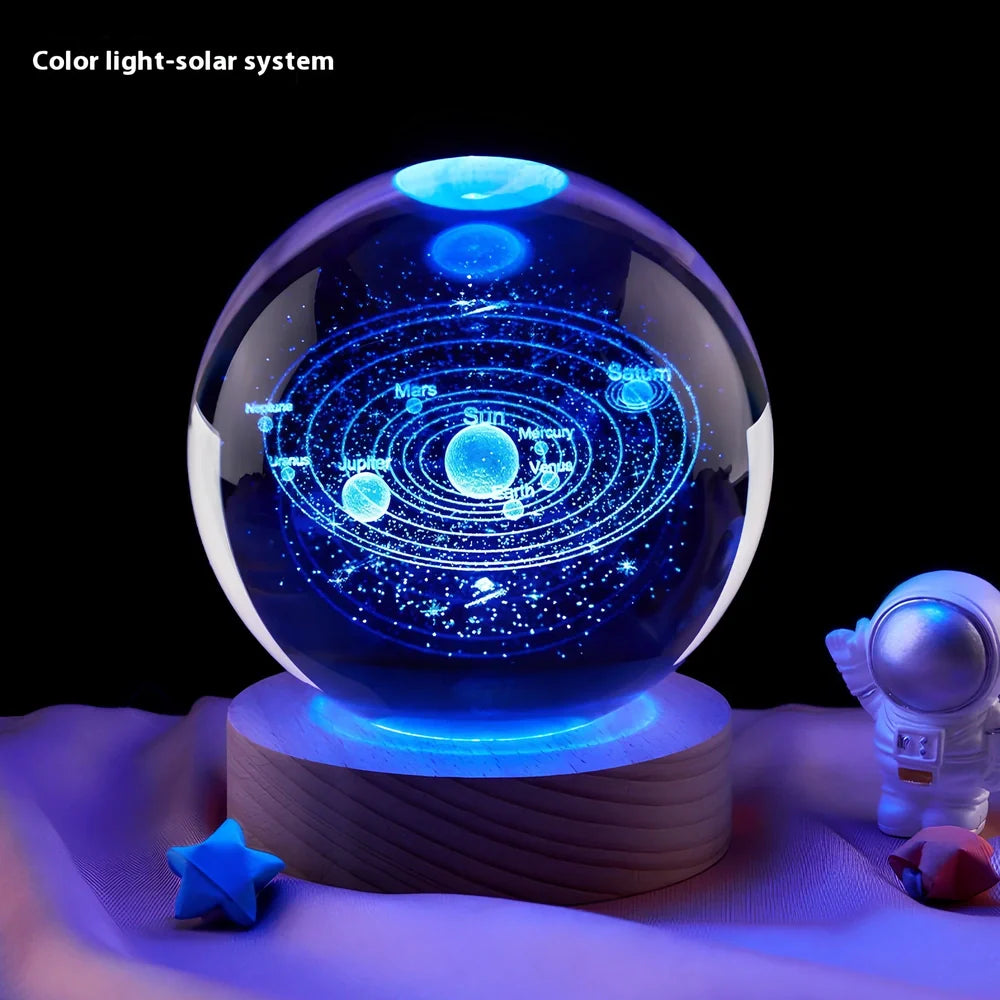 Moon small night lamp with crystal ball and USB base in celestial design theme