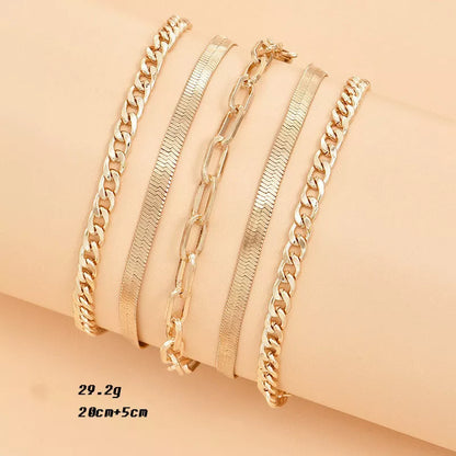 Women's fashion multi-layer metal chain anklet set in gold and silver