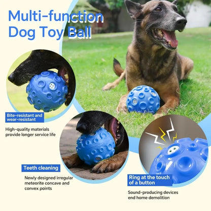 Colourful dog toy ball with meteorite-shaped bumps for aggressive chewers and anxiety relief