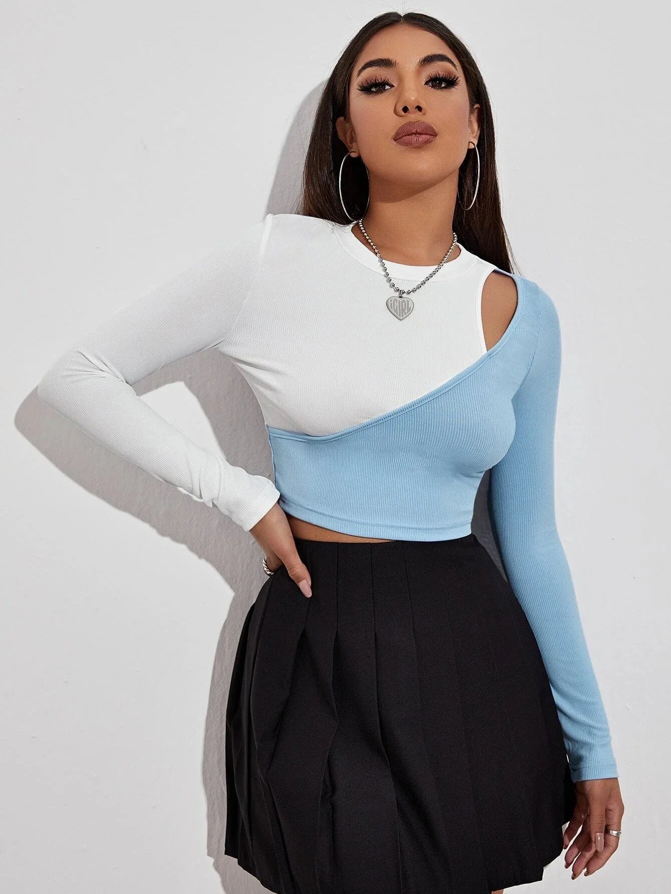 Stylish strapless cropped top with colorblock design, available in multiple colors and sizes