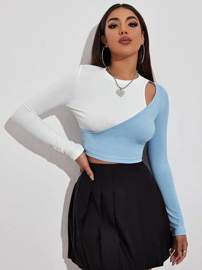 Stylish strapless cropped top with colorblock design, available in multiple colors and sizes