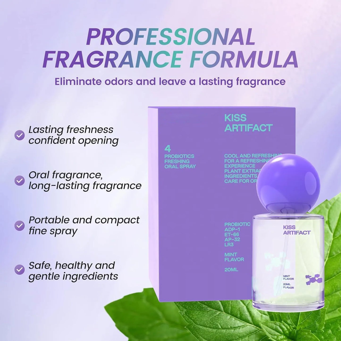 20ml probiotics oral spray bottle with spray mechanism for portable oral hydration and care
