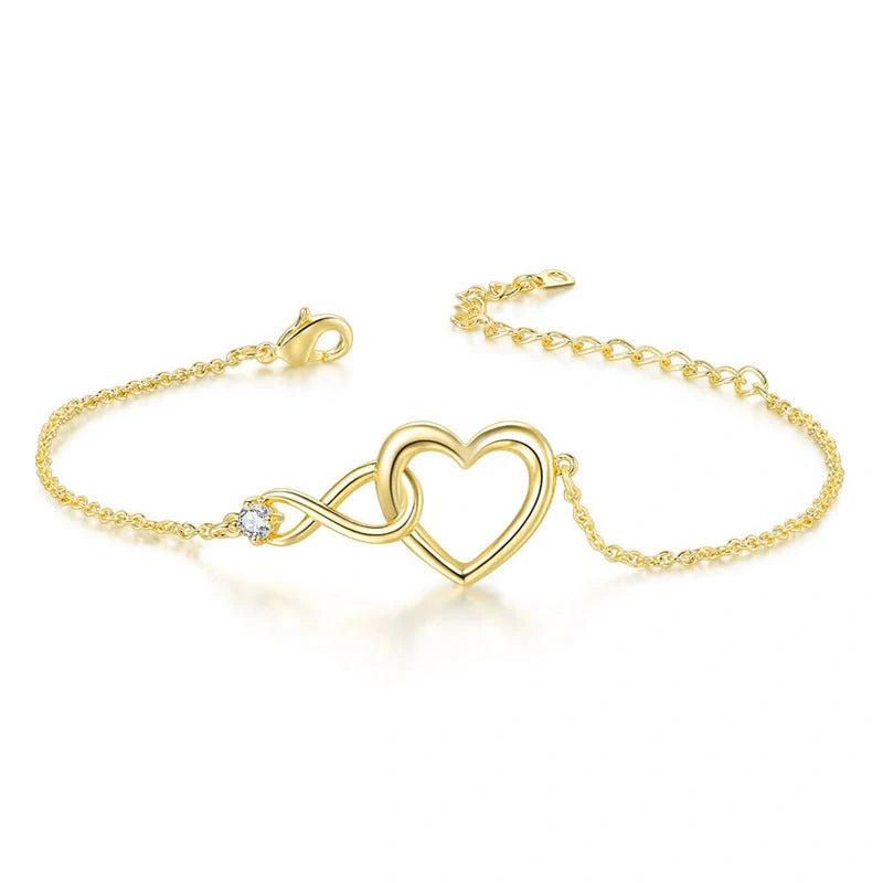 Heart-shaped bracelet with 3A zirconia in platinum and golden colors
