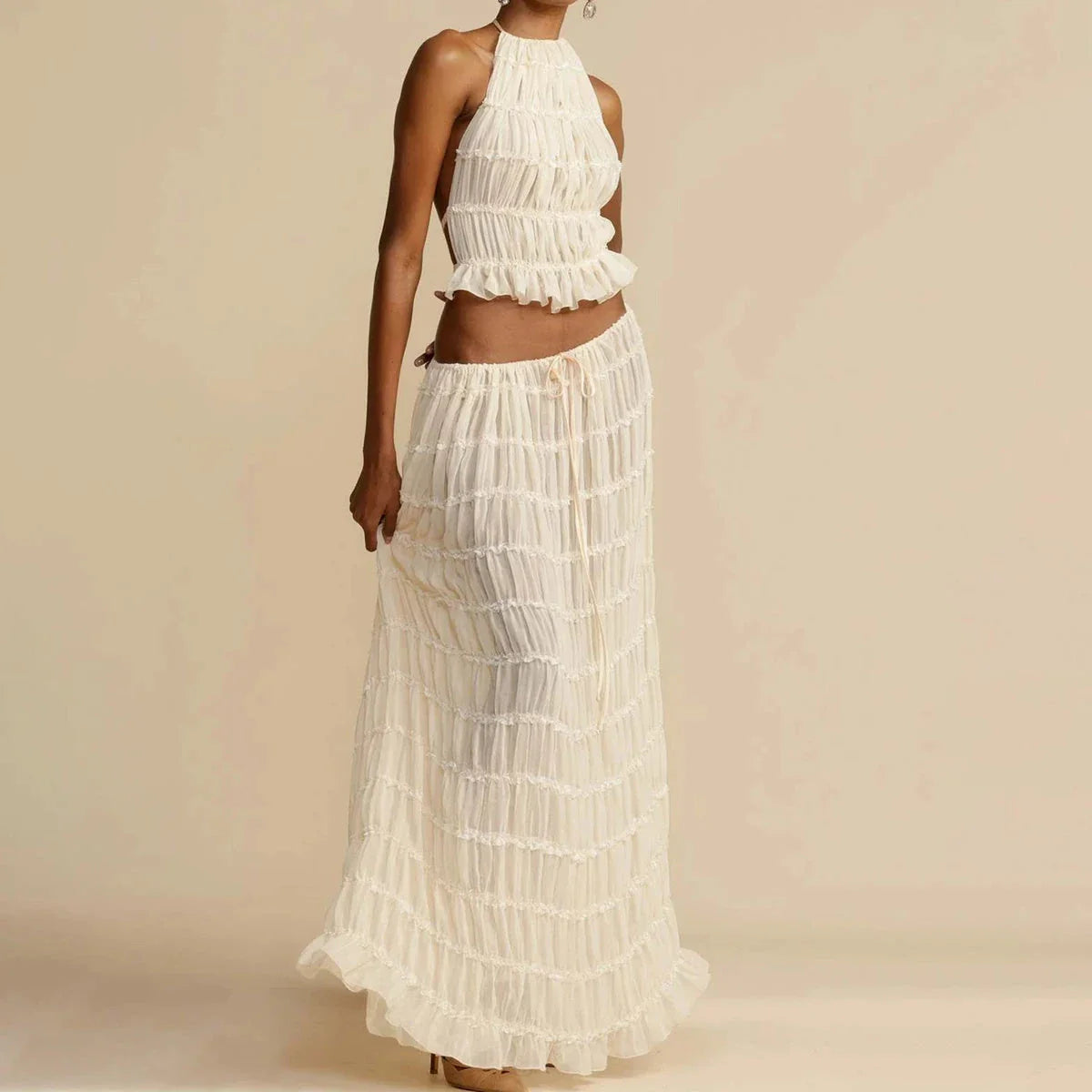 Sleeveless backless crop top and pleated maxi dress set in various colors