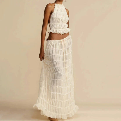 Sleeveless backless crop top and pleated maxi dress set in various colors