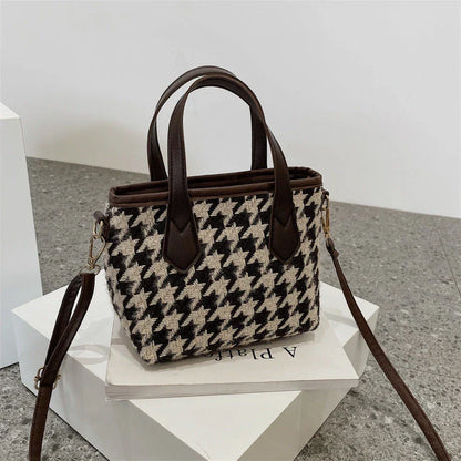 Premium Houndstooth Crossbody Bags for Women - Stylish Wool Handbag with Adjustable Strap and Spacious Main Compartment