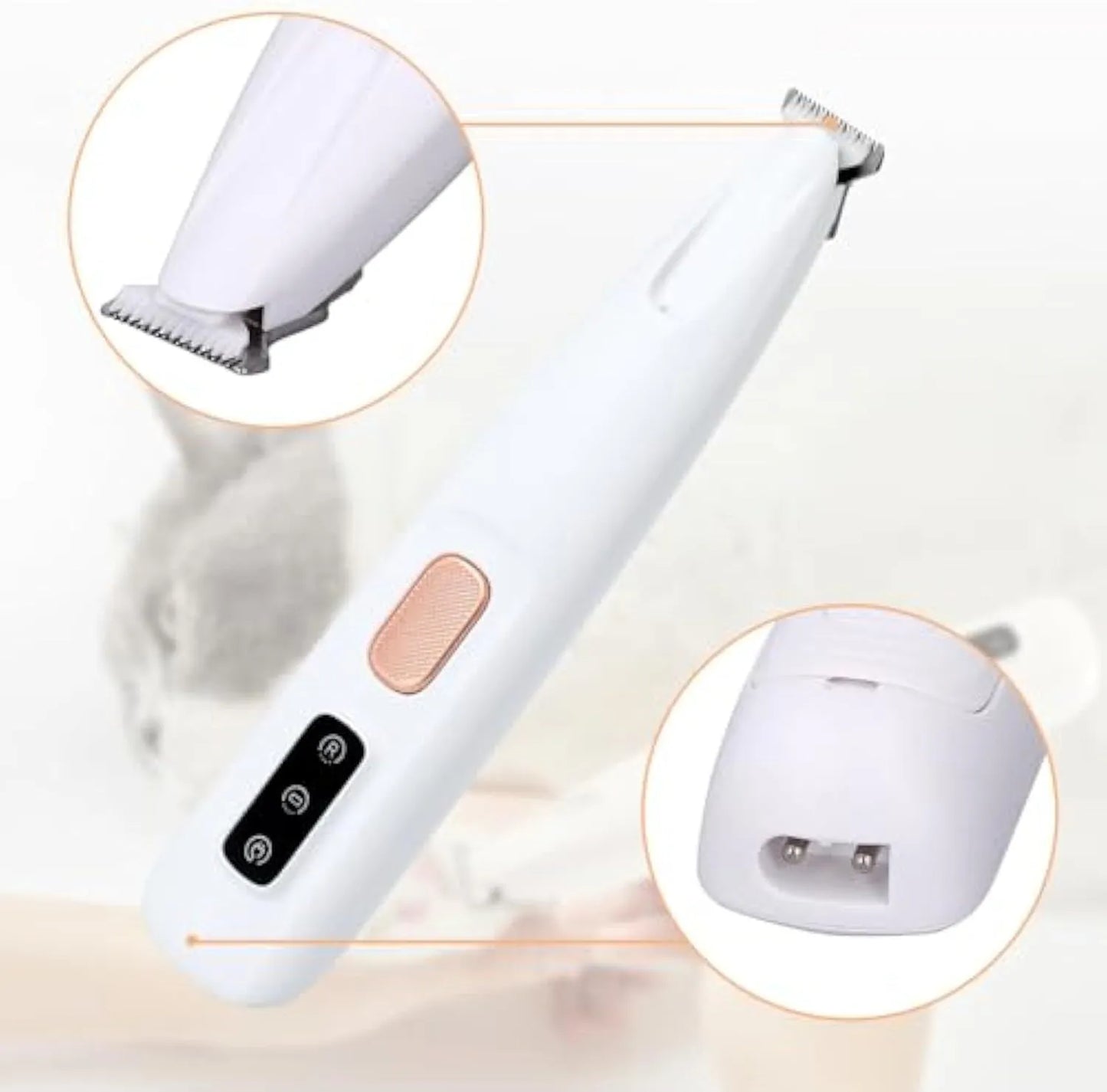 White USB rechargeable electric pet paw trimmer with LED light on grooming dog claws