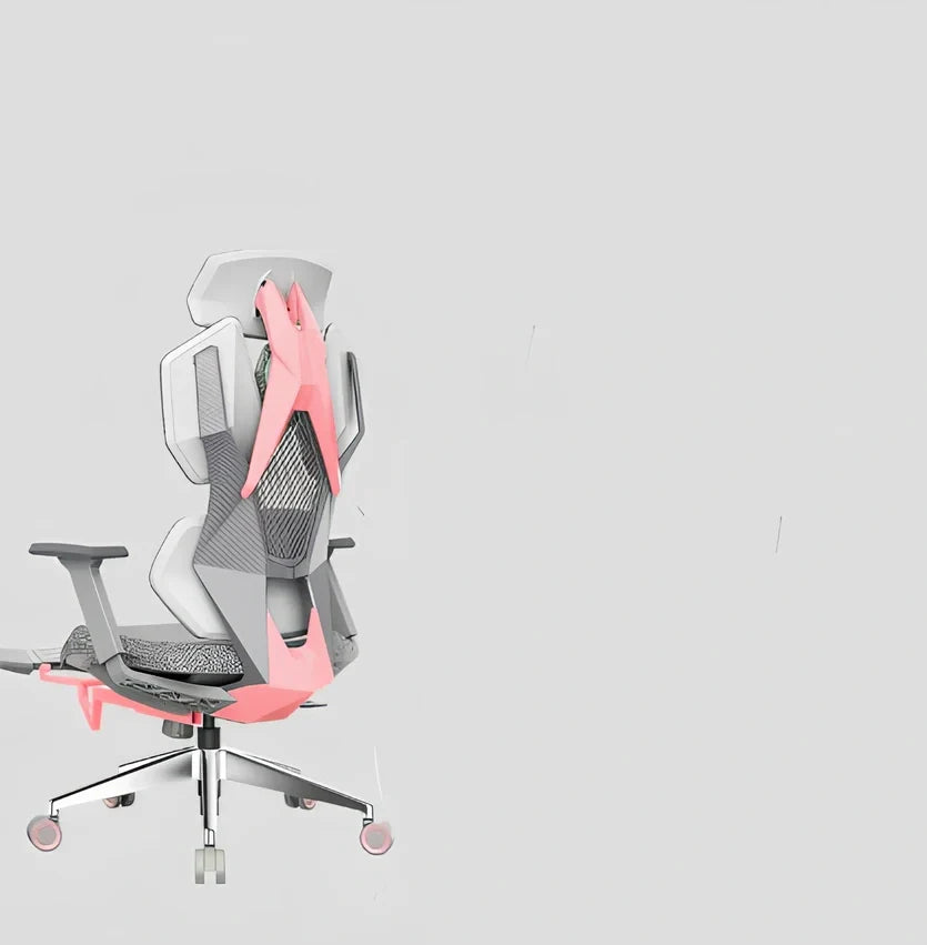 Ergonomic esports gaming chair with rotating armrests and built-in foot pedal in mesh fabric