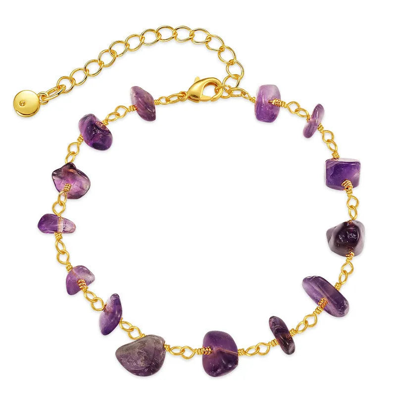 Women's bracelet with irregular gravel turquoise stones and geometric crystals on 18K copper band