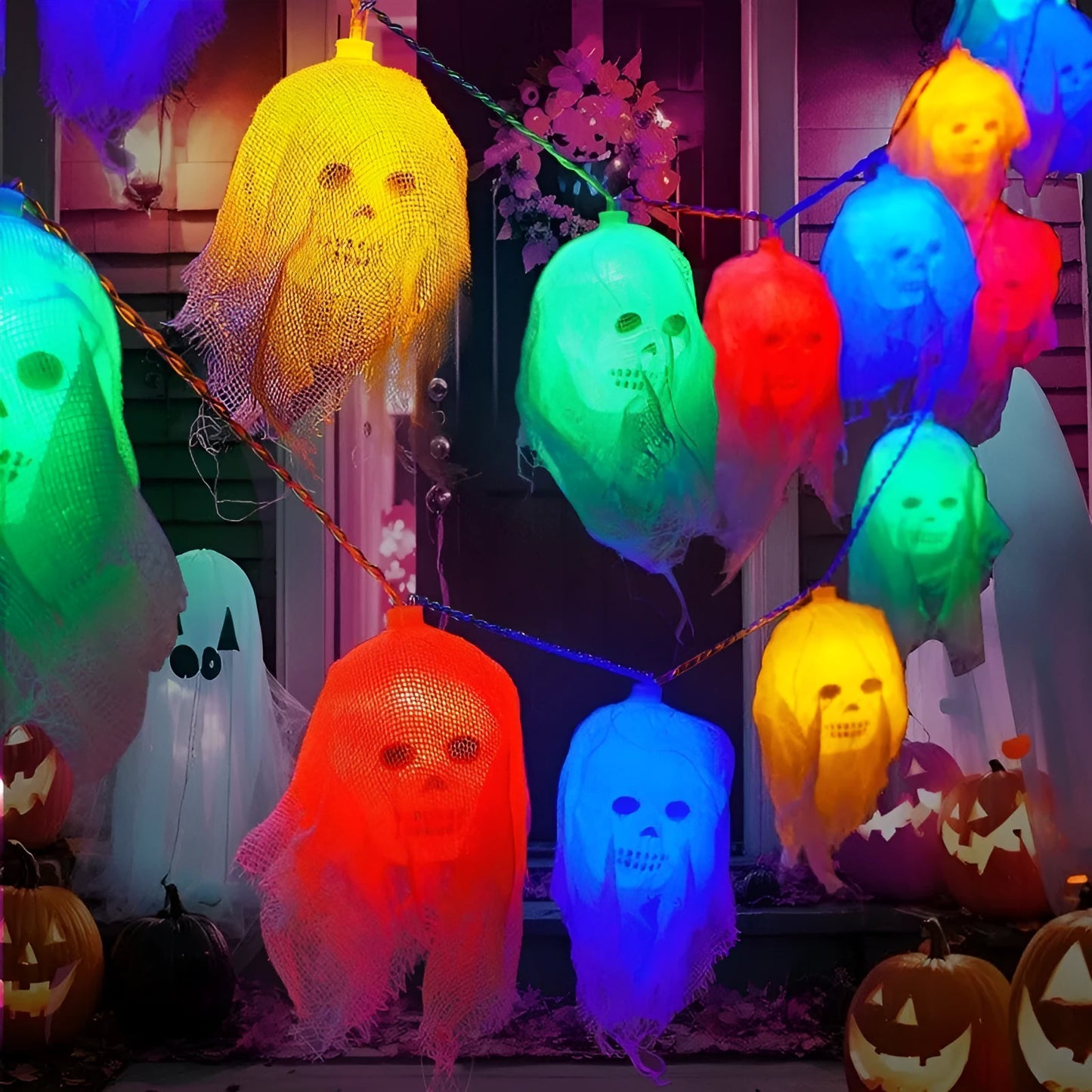 Halloween battery-powered LED light string in plastic housing for indoor wall decoration