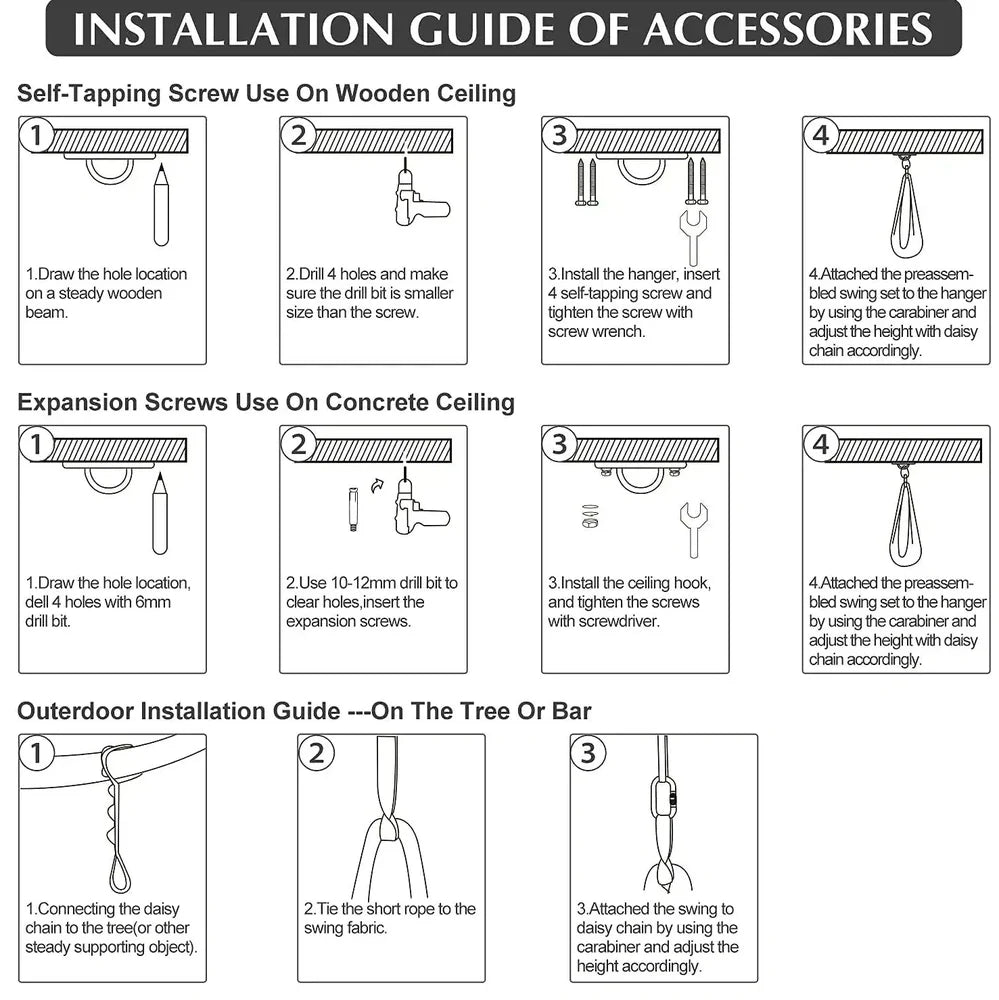 Child in black therapy swing cocoon with multi-loop daisy chain height adjustment system
