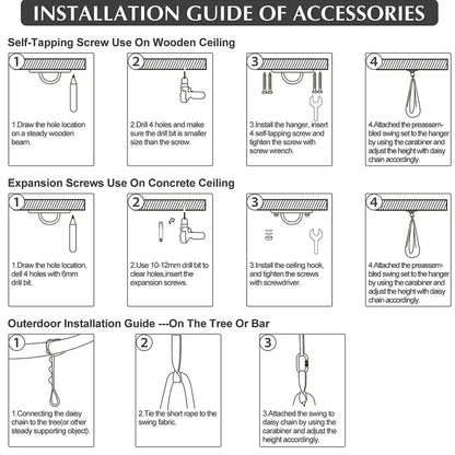 Child in black therapy swing cocoon with multi-loop daisy chain height adjustment system