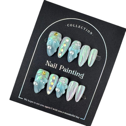 HAILANG blue shell design plastic false nail tips in sizes XS S M L