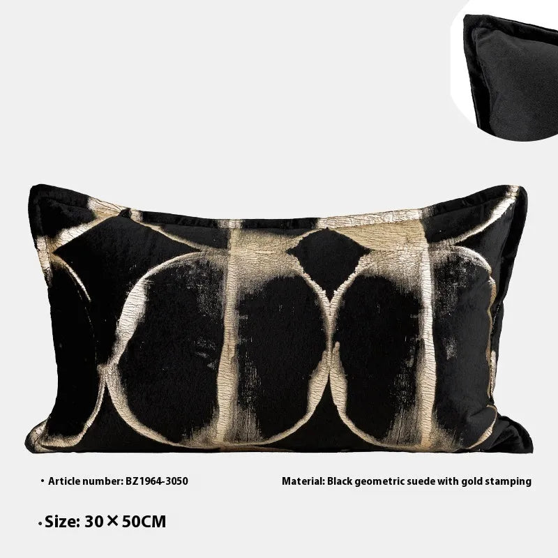 Black gold abstract pattern flannel bronzing pillowcase in 30x50cm, 45x45cm, and 50x50cm sizes with removable design