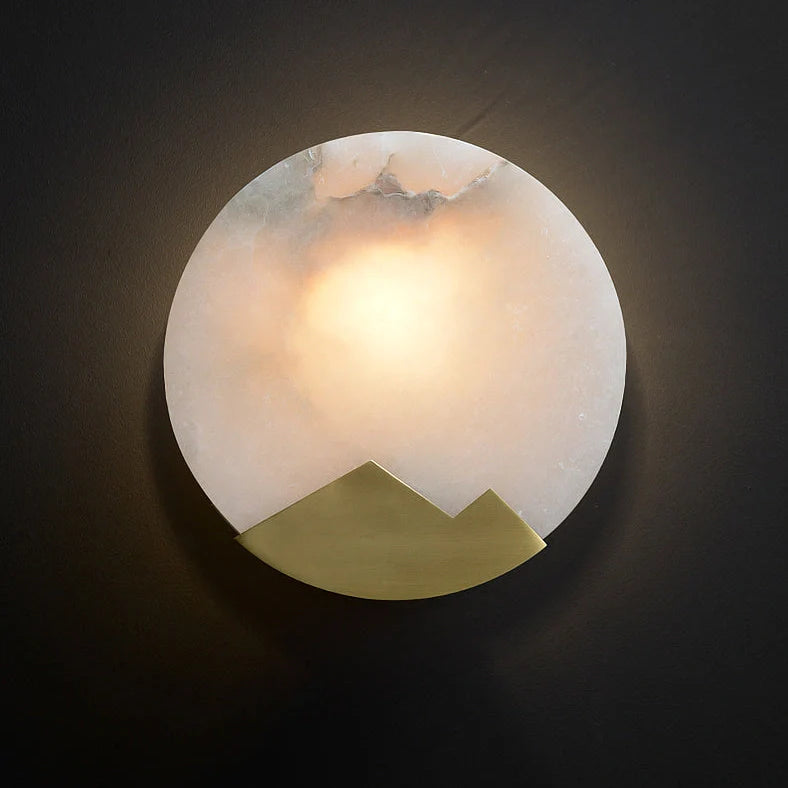 Copper wall lamp with marble shade measuring 20cm by 10.5cm