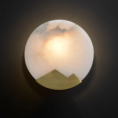 Copper wall lamp with marble shade measuring 20cm by 10.5cm