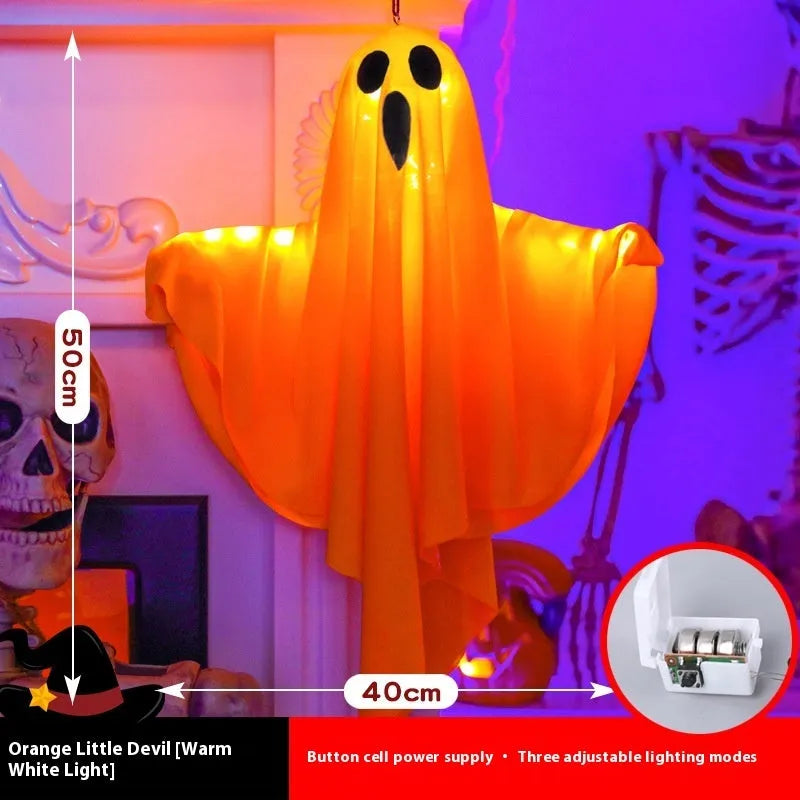 White ghost scream Halloween ambience light with cloth construction and 4.5V button electronics
