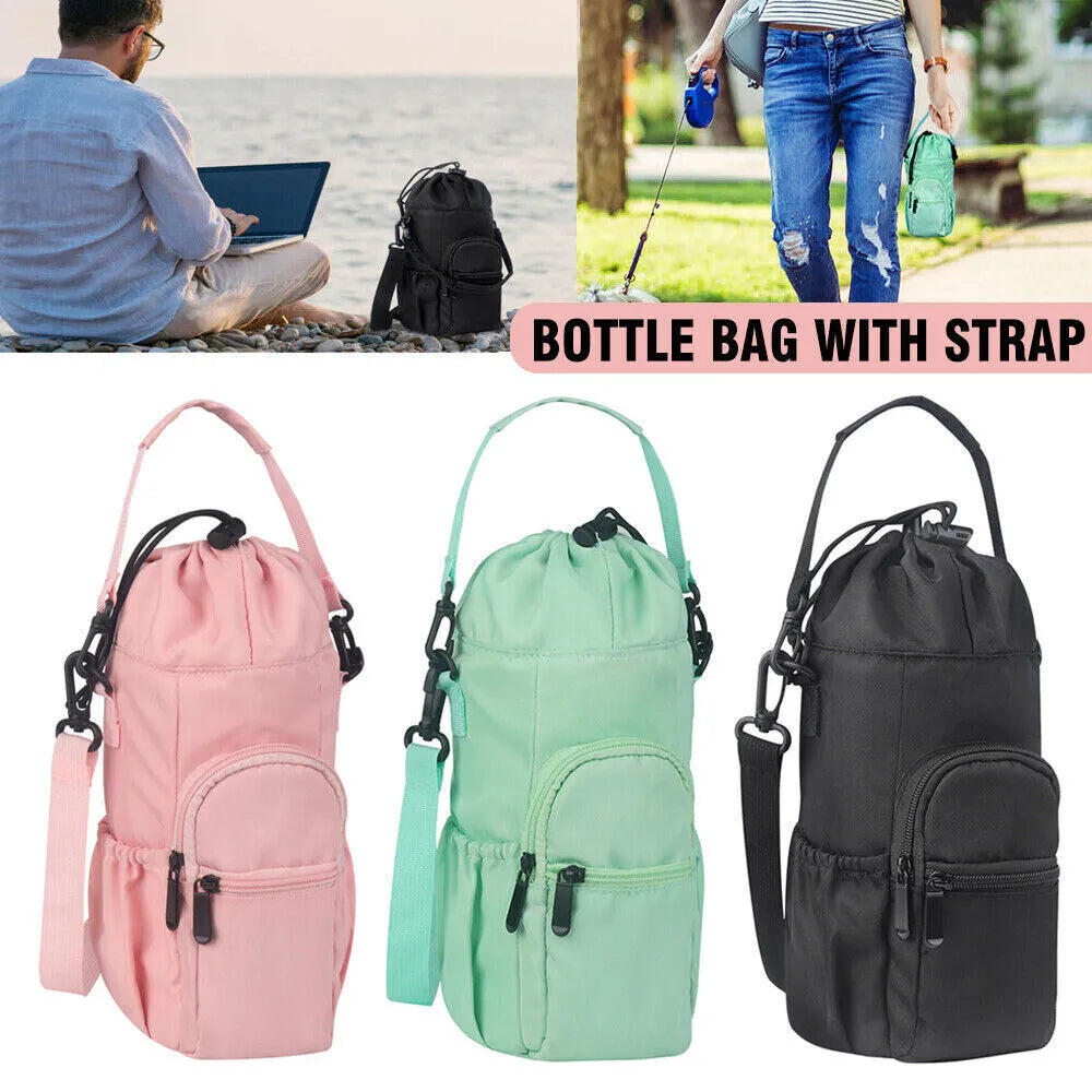 Crossbody water bottle shoulder bag in cloth material with adjustable strap
