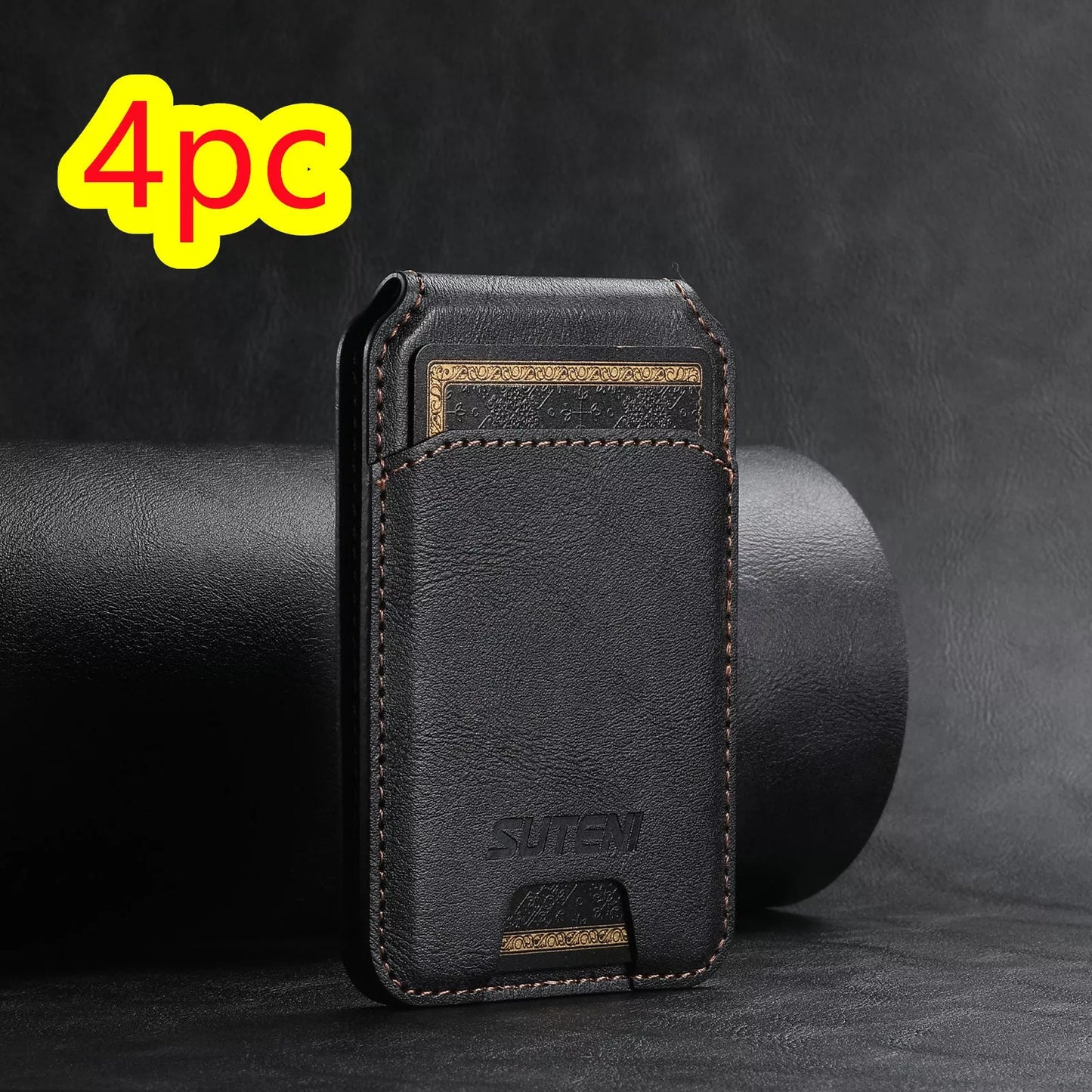 Android universal phone magnetic card holder with MagSafe ring in PU leather