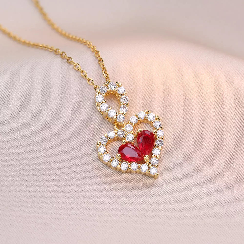 Luxury rhinestone crystal heart pendant necklace for women with mixed gem inlays
