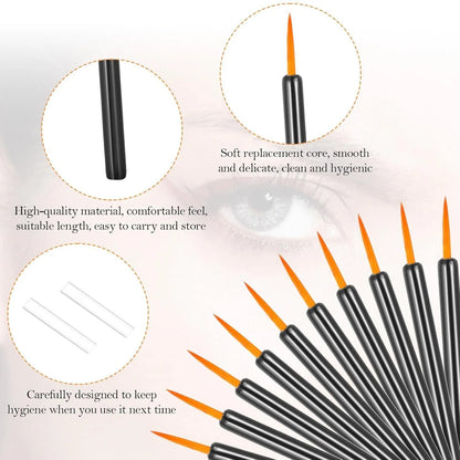 100 black disposable eyeliner brushes with ultra-fine points and plastic sleeves