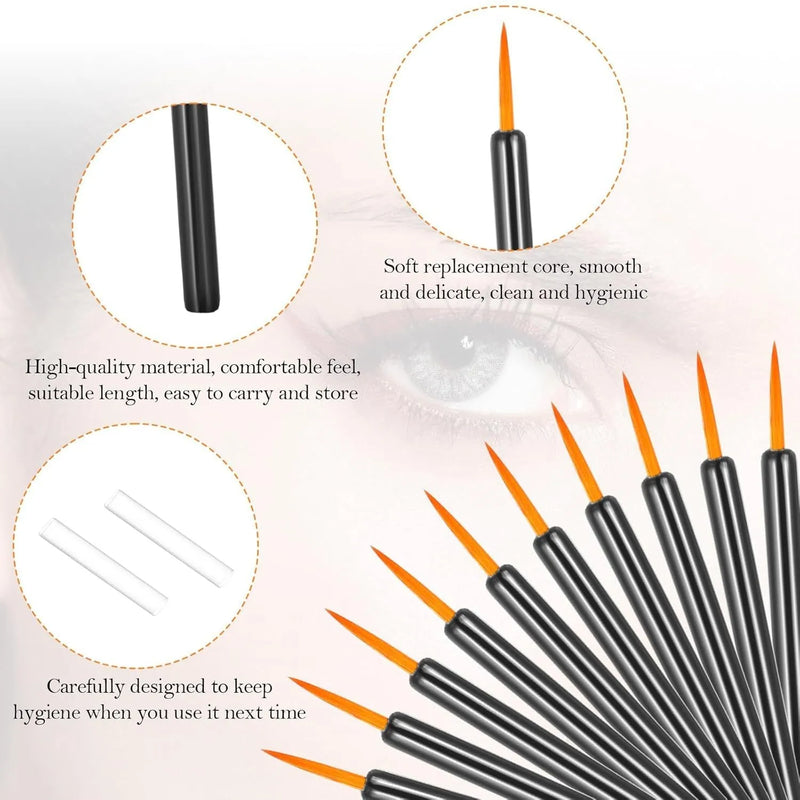 Disposable Eyeliner Brushes Pack of 100 - Ultra-Fine Point Applicators with Plastic Sleeves for Precise Makeup Application, Black Cosmetic Eye Wands for Eyeliner and Lip Liner