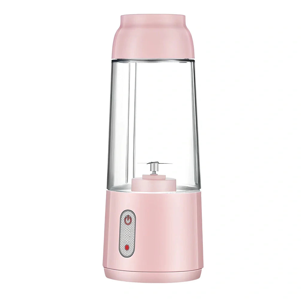 Portable juicer cup in sapphire blue with 400ml capacity and USB charging cable