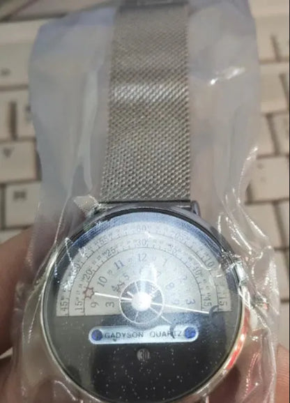 Men's M-1288 quartz wristwatch with round dial, stainless steel case, and leather strap showing time display