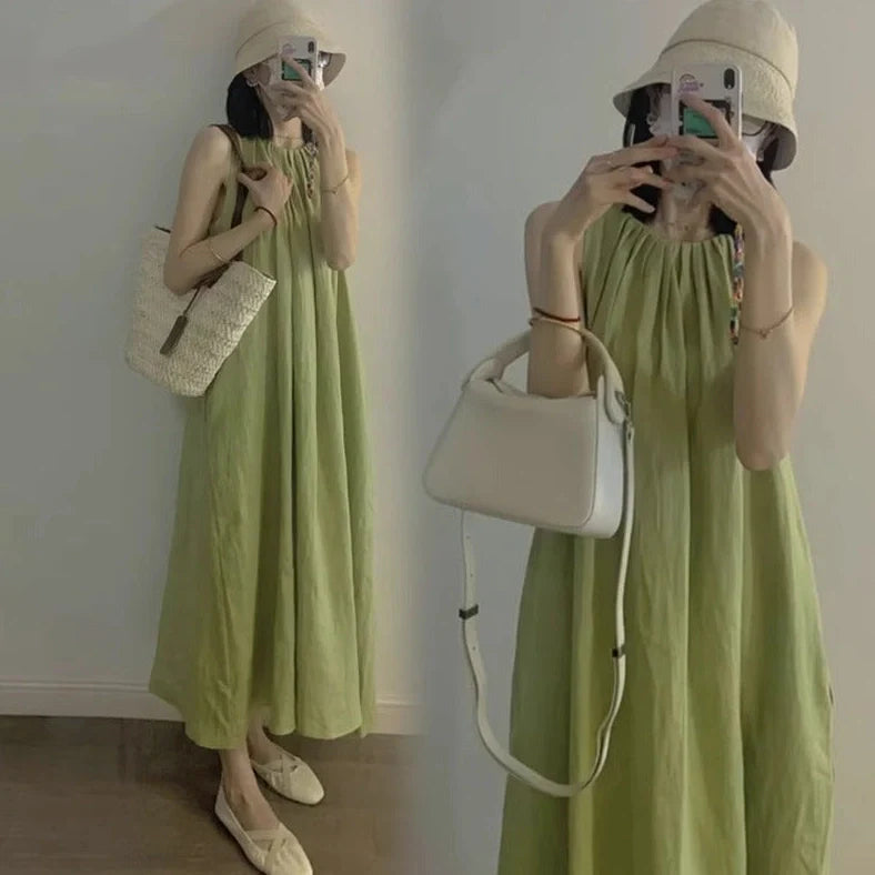 Plus size asymmetric sleeveless vest skirt in green with matching trousers
