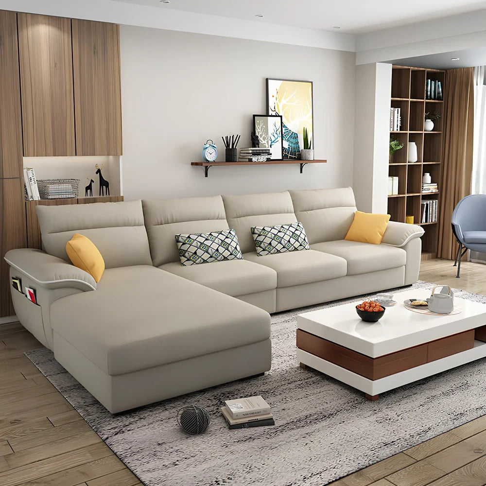 2.18-metre three-seater fabric sofa with wood frame and high-density sponge filling in modern minimalist design