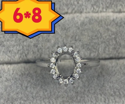 Oval open mouth copper ring with 6x8mm stone and five-pointed star ornament in Korean style.