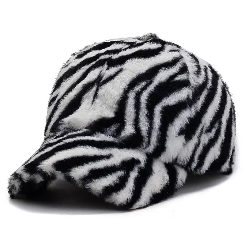 Adjustable leopard fleece baseball cap in various prints for winter wear