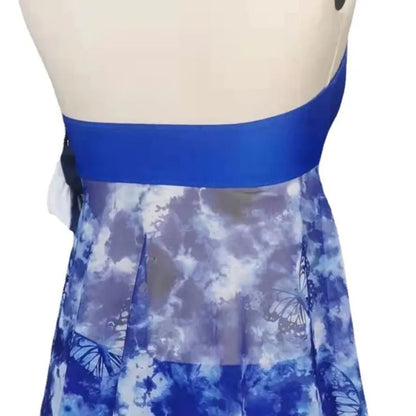 Blue women's bikini swimsuit with briefs style on a mannequin.