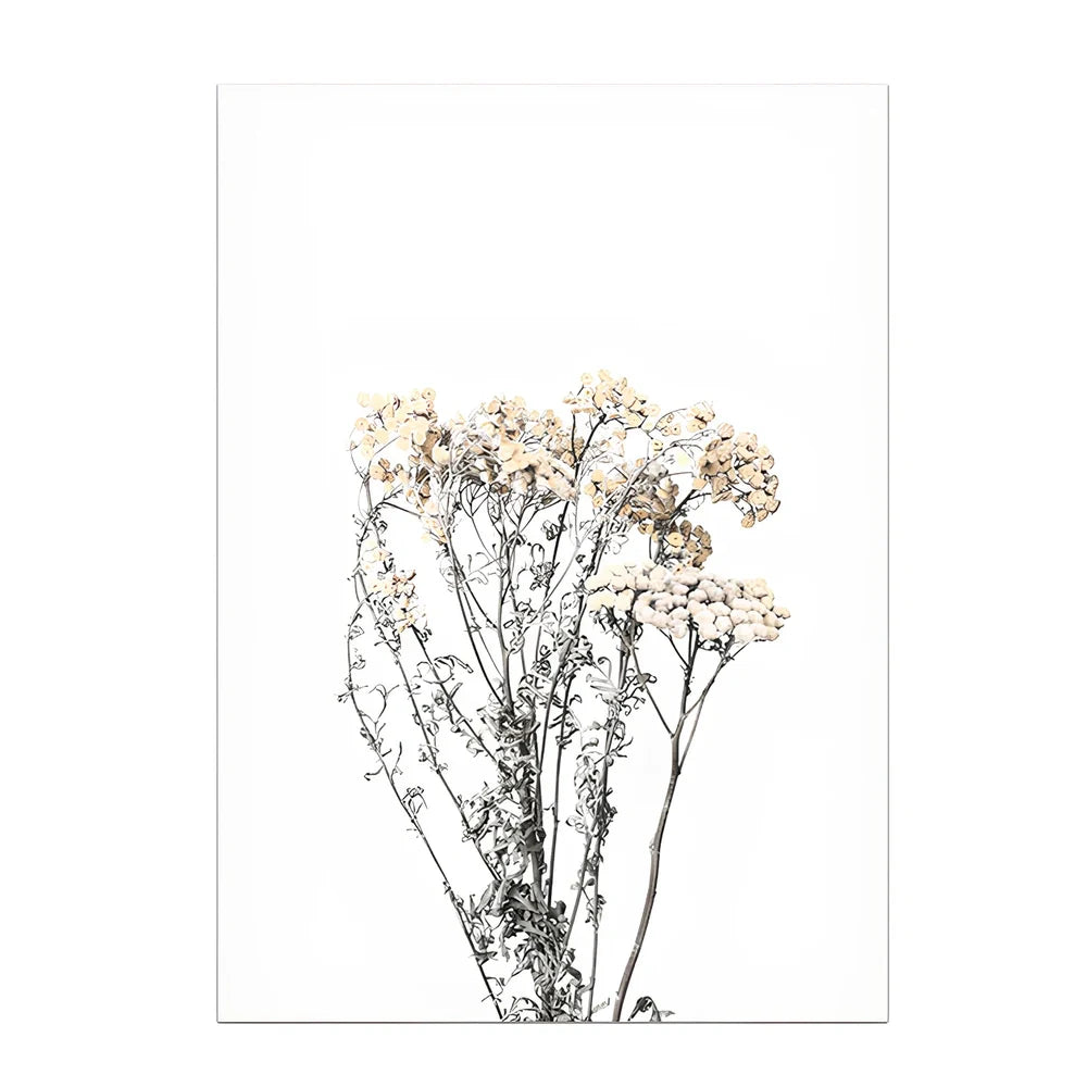 Frameless canvas painting with detailed flower, grass and leaf botanical patterns in Nordic style