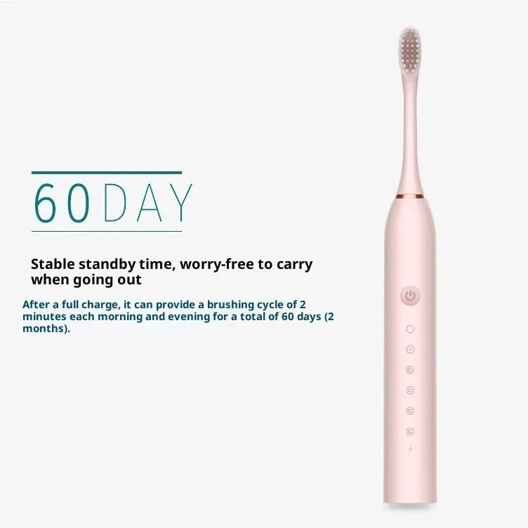 Rechargeable automatic electric toothbrush in X3 Black, Pink or White with 8 brush heads and travel box.